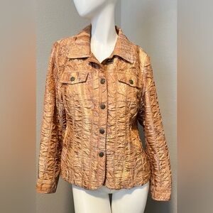 Erin London Women’s Golden Brown Crinkle Button-Front LS Jacket Size M